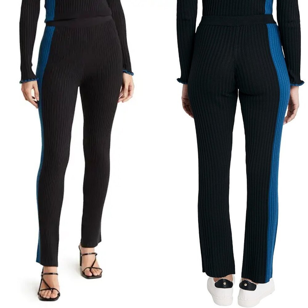 NWT New $98 BCBGeneration Stripe Knit Sweater Black Blue Pants Size L